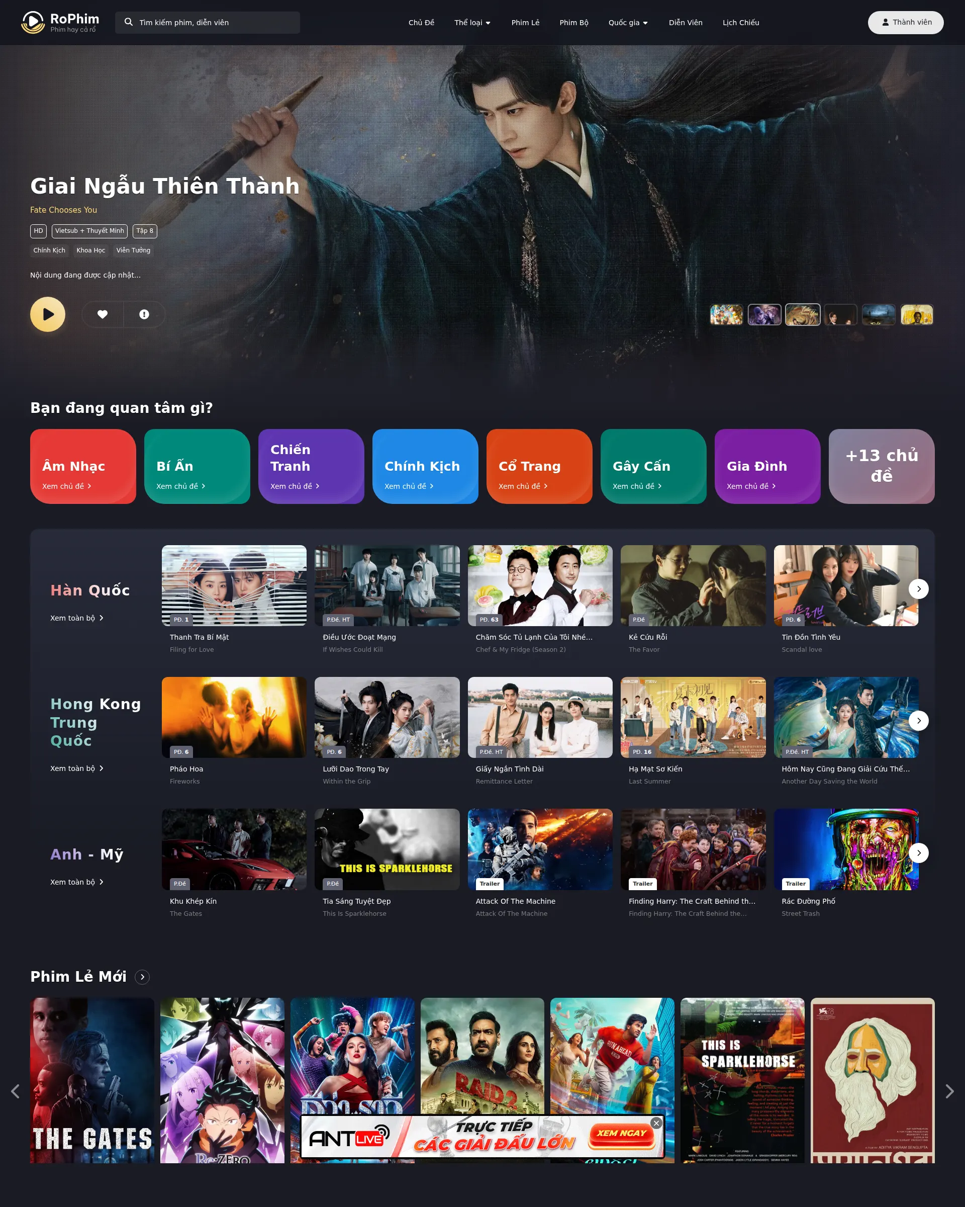 Giao diện RoPhim - banner phim HD, danh sách phim Hàn Quốc, Trung Quốc, Anh Mỹ và Phim Lẻ Mới - thay thế PhimMoi MotPhim MotChill GhienPhim ThungPhim Phim VN2